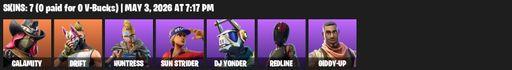 [PC/XBOX] | 7 skins | Calamity | Drift | Huntress | Sun Strider | DJ Yonder | Redline | Giddy-up | Reckoning | Rift Edge | Lug Axe | Smash Up | Full Access