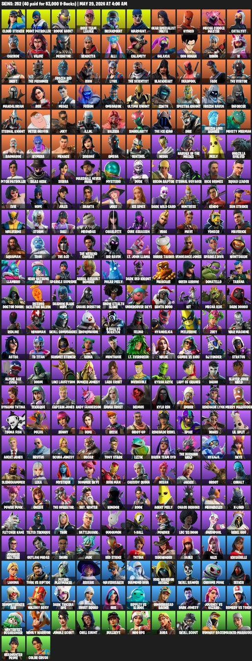 [PC] | 252 skins | OG STW | Omega | Lara Croft | Cloud Striker | Point Patroller | Rogue Agent | Rose Team Leader | Breakpoint | Warpaint | Full Access