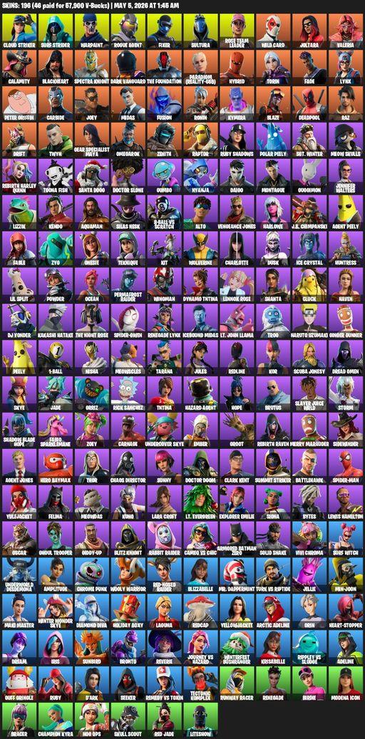 [PC/XBOX] | 196 skins | 2050 V-bucks | Merry Mint Axe | OG STW | Lara Croft | Cloud Striker | Surf Strider | Warpaint | Rogue Agent | Fixer | Sultura | Full Access