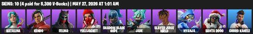 [PC/XBOX] | 10 skins | Katalina | Kendo | Felina | Yulejacket | Shadow Blade Hope | Jade | Slayer Juice WRLD | Nyanja | Santa Dogg | Chord Kahele | Full Access