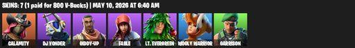 [PC/PSN/XBOX] | 7 skins | Calamity | DJ Yonder | Giddy-up | Fable | Lt. Evergreen | Wooly Warrior | Garrison | Reckoning | Shortbread Slicers | Full Access