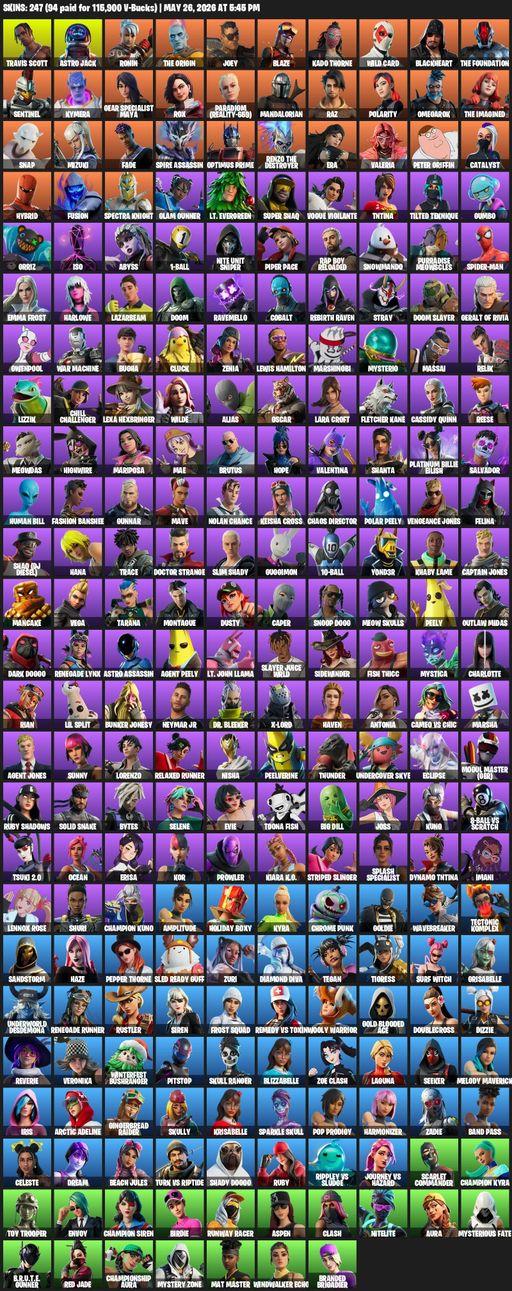 [PC/PSN/XBOX] | 247 skins | Travis Scott | Lara Croft | Astro Jack | Ronin | The Origin | Joey | Blaze | Kado Thorne | Wild Card | Blackheart | Full Access