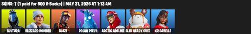 [PC/PSN/XBOX] | 7 skins | Sultura | Blizzard Bomber | Blaze | Polar Peely | Arctic Adeline | Sled Ready Guff | Krisabelle | The Destroyer's Destroyer | Full Access