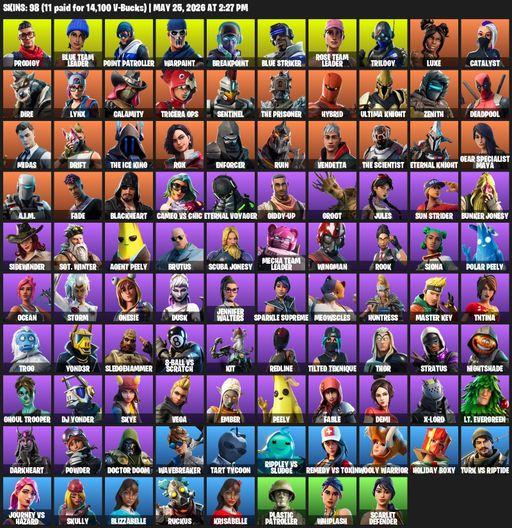 [PC/XBOX] | 98 skins | 800 V-bucks | OG STW | Prodigy | Blue Team Leader | Point Patroller | Warpaint | Breakpoint | Blue Striker | Rose Team Leader | Full Access