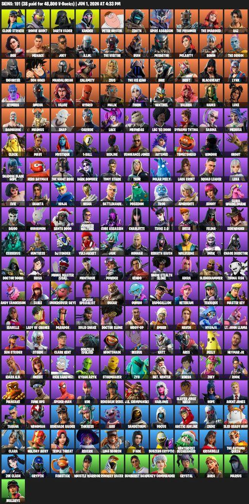 [PC/PSN/XBOX] | 191 skins | Renegade Raider | Omega | Lara Croft | Cloud Striker | Rogue Agent | Darth Vader | Xander | Peter Griffin | Zenith | Full Access