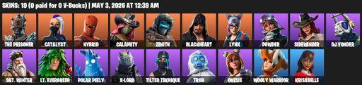 [PC/PSN] | 19 skins | 550 V-bucks | The Prisoner | Catalyst | Hybrid | Calamity | Zenith | Blackheart | Lynx | Powder | Sidewinder | DJ Yonder | Full Access