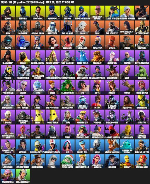 [PC/XBOX] | 112 skins | OG STW | IKONIK | Sultura | John Wick | Warpaint | Trilogy | Point Patroller | Rose Team Leader | Cloud Striker | Full Access