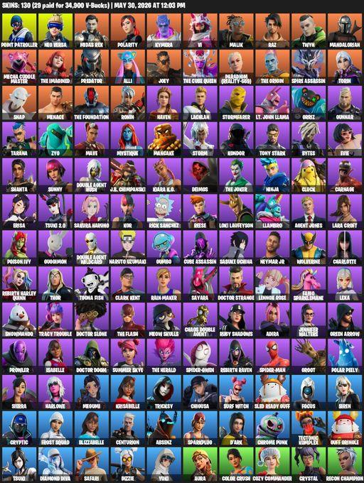 [PC/PSN/XBOX] | 130 skins | 1000 V-bucks | Leviathan Axe | Lara Croft | Point Patroller | Neo Versa | Midas Rex | Polarity | Kymera | Vi | Malik | Raz | Full Access