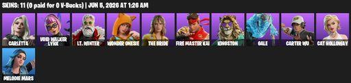 [PC/PSN] | 11 skins | Carletta | Void Walker Lynx | Lt. Winter | Wonder Onesie | The Bride | FIRE Master Kai | Kingston | Gale | Carter Wu | Full Access