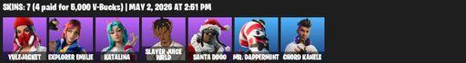 [PC/PSN/XBOX] | 7 skins | Yulejacket | Explorer Emilie | Katalina | Slayer Juice WRLD | Santa Dogg | Mr. Dappermint | Chord Kahele | 999 Knives | Full Access