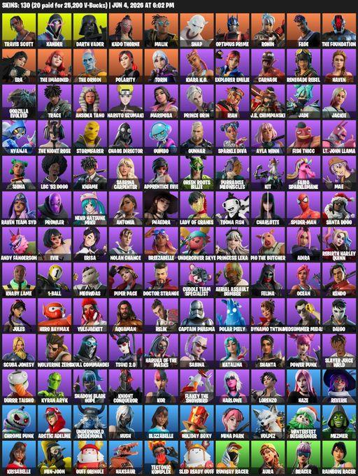 [PC/PSN] | 130 skins | Travis Scott | Xander | Darth Vader | Kado Thorne | Malik | Snap | Optimus Prime | Ronin | Fade | The Foundation | Era | Full Access