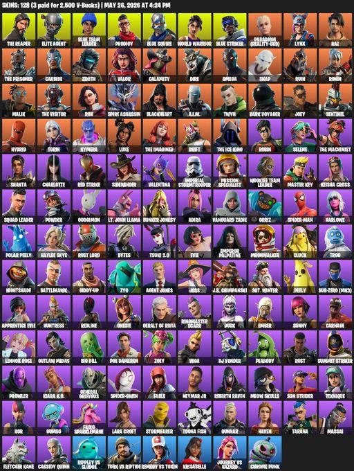 [PC/XBOX] | 128 skins | Take The L | The Reaper | Elite Agent | Blue Squire | Omega | Lara Croft | Blue Team Leader | Prodigy | World Warrior | Full Access