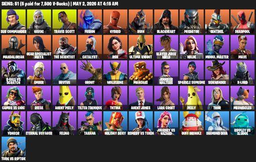 [PC/PSN/XBOX] | 51 skins | Travis Scott | Lara Croft | Sub Commander | Havoc | Fusion | Hybrid | Ruin | Blackheart | Predator | Sentinel | Deadpool | Full Access