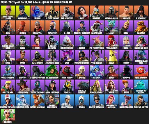 [PC/PSN/XBOX] | 71 skins | 750 V-bucks | OG STW | Reaper Axe | Rose Team Leader | Warpaint | Fusion | Ultima Knight | The Scientist | Rox | Sentinel | Full Access