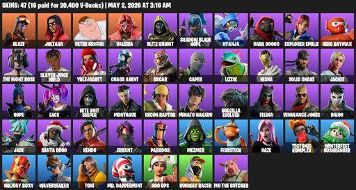 [PC/PSN/XBOX] | 47 skins | Blaze | Joltara | Peter Griffin | Valeria | Blitz Knight | Shadow Blade Hope | Nyanja | Dark Doggo | Explorer Emilie | Full Access