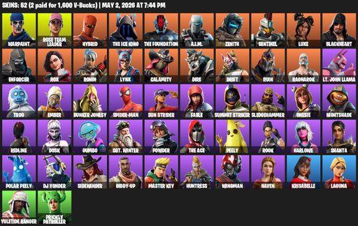 [PC/PSN/XBOX] | 52 skins | 1150 V-bucks | OG STW | Reaper Axe | Warpaint | Rose Team Leader | Hybrid | The Ice King | The Foundation | A.I.M. | Zenith | Full Access