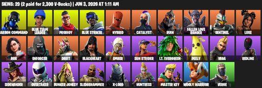 [PC/PSN/XBOX] | 29 skins | Carbon Commando | Blue Team Leader | Prodigy | Blue Striker | Hybrid | Catalyst | Ruin | Fallen Love Ranger | Sentinel | Full Access
