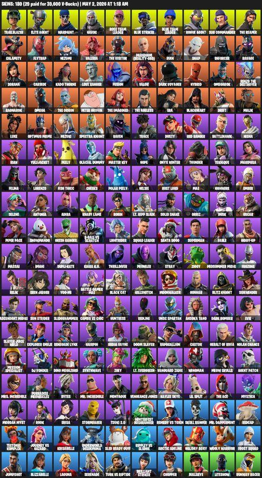 [PC/XBOX] | 180 skins | Take The L | OG STW | The Reaper | Elite Agent | Omega | Trailblazer | Warpaint | Havoc | Rose Team Leader | Blue Striker | Full Access