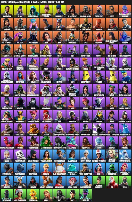 [PC] | 147 skins | 850 V-bucks | OG STW | Lara Croft | John Wick | Glow | Surf Strider | Rose Team Leader | Warpaint | Blackheart | Mandalorian | Full Access