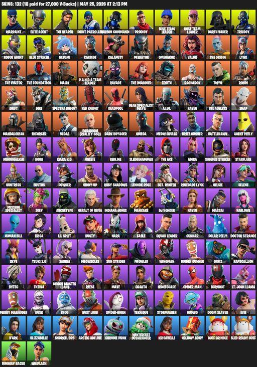 [PC/XBOX] | 132 skins | 1250 V-bucks | Take The L | OG STW | The Reaper | Elite Agent | Omega | Warpaint | Point Patroller | Carbon Commando | Prodigy | Full Access
