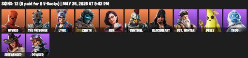 [PC/XBOX] | 12 skins | Hybrid | The Prisoner | Lynx | Zenith | Rox | Sentinel | Blackheart | Sgt. Winter | Peely | Trog | Sidewinder | Powder | Full Access