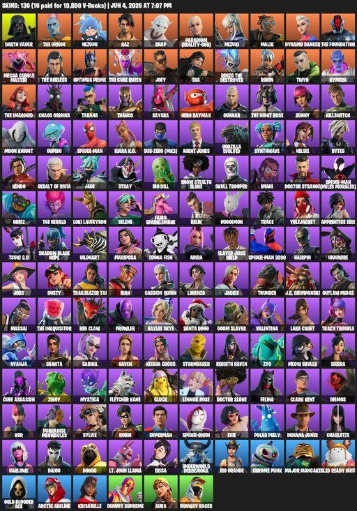 [PC/PSN/XBOX] | 136 skins | 500 V-bucks | Lara Croft | Darth Vader | The Origin | Nezumi | Raz | Snap | Paradigm (Reality-659) | Mizuki | Malik | Full Access