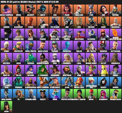 [PC/PSN/XBOX] | 81 skins | Omega | Galaxy Grappler | Calamity | Zenith | Luxe | Valor | Wild Card | Lynx | Rox | Sentinel | Carbide | Blackheart | Full Access