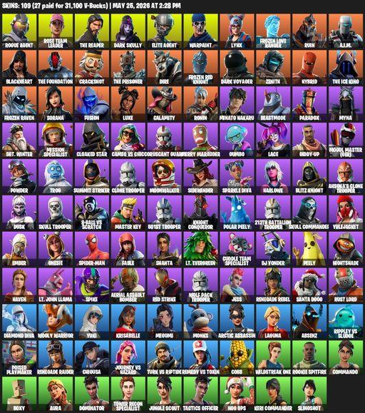 [PC/PSN/XBOX] | 109 skins | 2100 V-bucks | Take The L | OG STW | Renegade Raider | The Reaper | Elite Agent | Rogue Agent | Rose Team Leader | Full Access