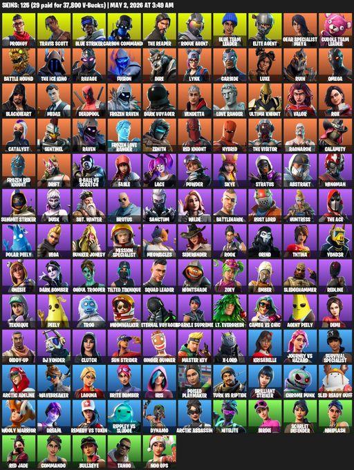 [PC/XBOX] | 125 skins | Merry Mint Axe | Take The L | Travis Scott | The Reaper | Elite Agent | Omega | Prodigy | Blue Striker | Carbon Commando | Full Access
