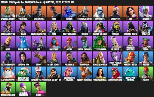 [PC/XBOX] | 53 skins | Merry Mint Axe | Spectra Knight | Sentinel | Omegarok | Fade | Fusion | Eternal Knight | Frostbite | Catalyst | Rox | Storm | Full Access