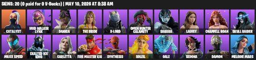 [PC/PSN/XBOX] | 20 skins | Catalyst | Void Walker Lynx | Danica | The Bride | X-Lord | Omen Hunter Calamity | Sakara | Laufey | Chappell Roan | Full Access