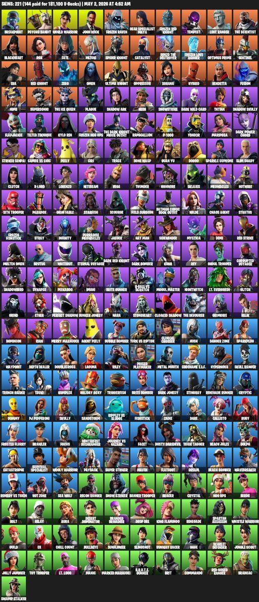 [PC/PSN/XBOX] | 221 skins | Merry Mint Axe | Breakpoint | Psycho Bandit | World Warrior | John Wick | Frozen Raven | Gear Specialist Maya | Full Access