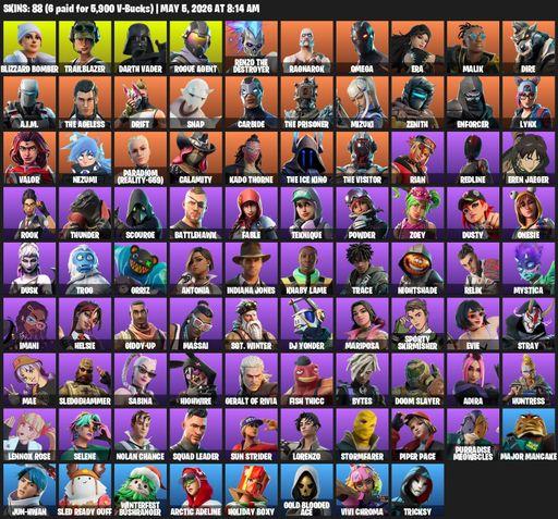 [PC/PSN] | 88 skins | Omega | Blizzard Bomber | Trailblazer | Darth Vader | Rogue Agent | Renzo the Destroyer | Ragnarok | Era | Malik | Dire | A.I.M. | Full Access
