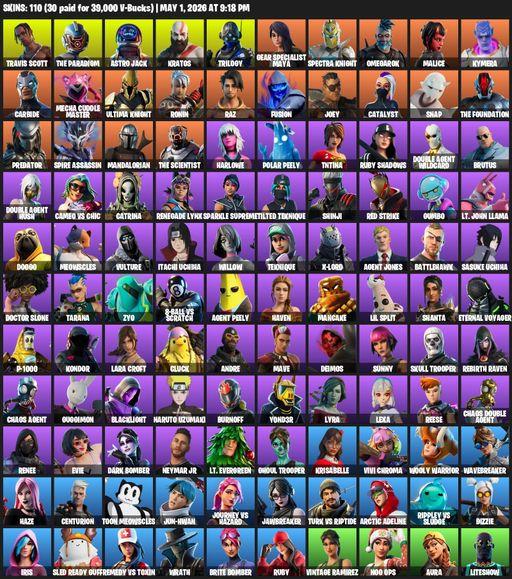 [PC/PSN/XBOX] | 110 skins | Leviathan Axe | Travis Scott | Lara Croft | The Paradigm | Astro Jack | Kratos | Trilogy | Gear Specialist Maya | Full Access