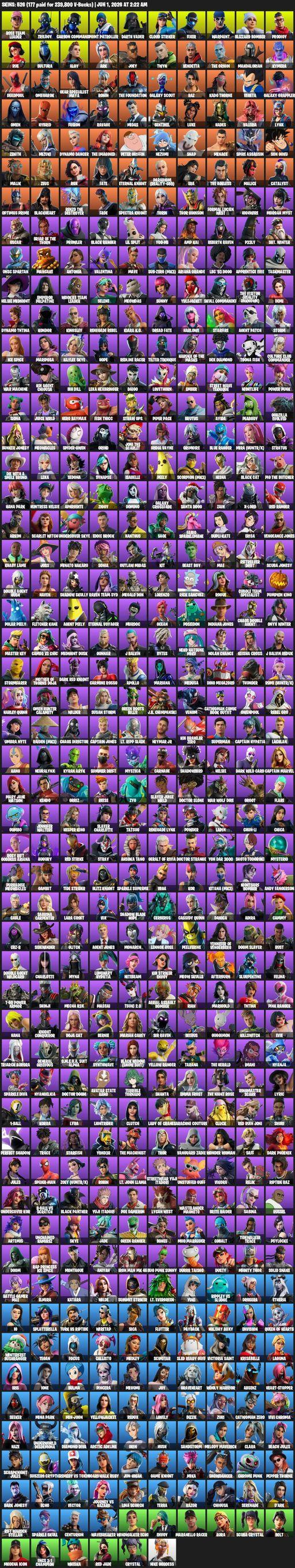 [PC/PSN/XBOX] | 526 skins | OG STW | Lara Croft | Rose Team Leader | Trilogy | Carbon Commando | Point Patroller | Darth Vader | Cloud Striker | Fixer | Full Access