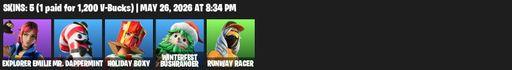 [PC/PSN/XBOX] | 5 skins | 600 V-bucks | Explorer Emilie | Mr. Dappermint | Holiday Boxy | Winterfest Bushranger | Runway Racer | Dumbbell Driver | Full Access