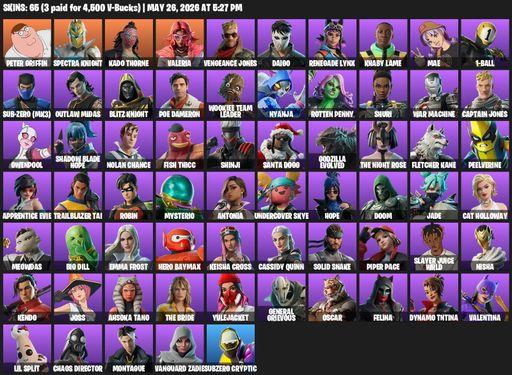 [PC/XBOX] | 65 skins | Peter Griffin | Spectra Knight | Kado Thorne | Valeria | Vengeance Jones | Daigo | Renegade Lynx | Khaby Lame | Mae | 1-Ball | Full Access