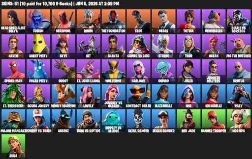[PC/XBOX] | 51 skins | Gear Specialist Maya | Fusion | Deadpool | Ronin | The Foundation | Fade | Midas | TNTina | Meowscles | 8-Ball vs Scratch | Full Access