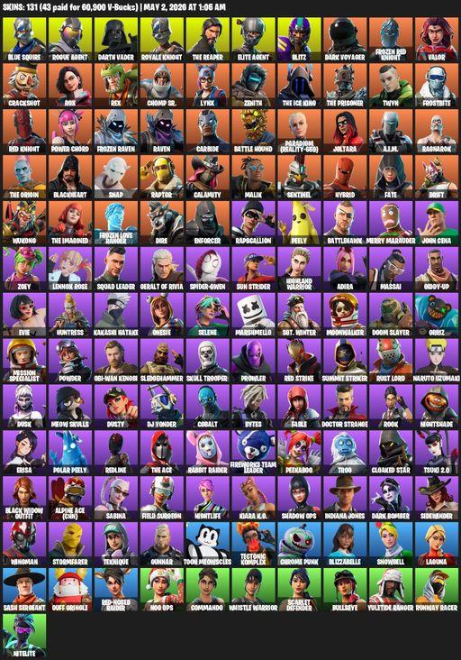[PC/PSN] | 131 skins | 550 V-bucks | Take The L | Royale Knight | The Reaper | Elite Agent | Blue Squire | Rogue Agent | Darth Vader | Blitz | Full Access