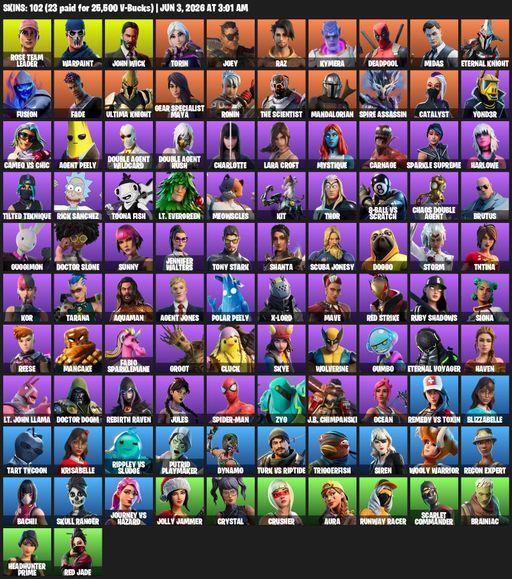 [PC/PSN/XBOX] | 102 skins | OG STW | Lara Croft | Reaper Axe | Rose Team Leader | Warpaint | John Wick | Torin | Joey | Raz | Kymera | Deadpool | Full Access