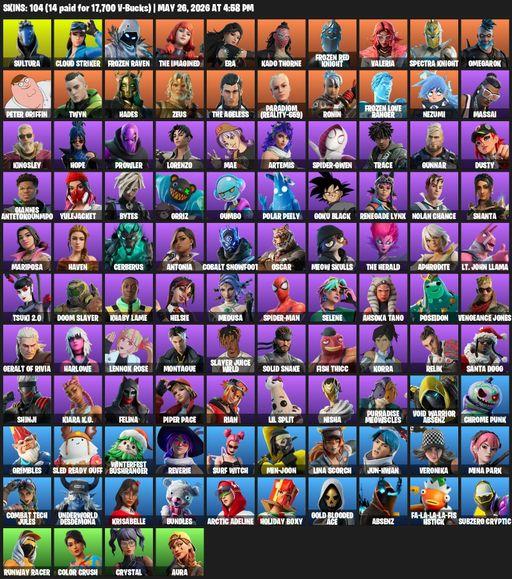 [PC/XBOX] | 104 skins | Sultura | Cloud Striker | Frozen Raven | The Imagined | Era | Kado Thorne | Frozen Red Knight | Valeria | Spectra Knight | Full Access