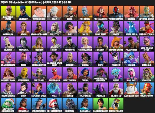 [PC/PSN] | 68 skins | OG STW | Rose Team Leader | Warpaint | Peter Griffin | Snap | Ronin | The Origin | The Imagined | The Foundation | Valeria | Full Access