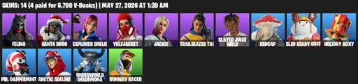 [PC/XBOX] | 14 skins | Felina | Santa Dogg | Explorer Emilie | Yulejacket | Jackie | Trailblazer Tai | Slayer Juice WRLD | Redcap | Sled Ready Guff | Full Access