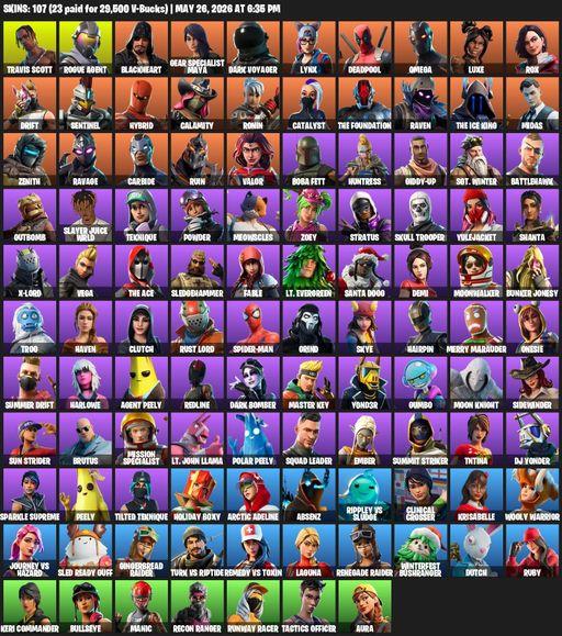[PC/PSN] | 107 skins | Take The L | Renegade Raider | Travis Scott | Omega | Rogue Agent | Blackheart | Gear Specialist Maya | Dark Voyager | Lynx | Full Access