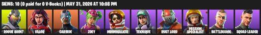 [PC/PSN/XBOX] | 10 skins | Take The L | Rogue Agent | Valor | Carbide | Zoey | Moonwalker | Teknique | Rust Lord | Mission Specialist | Battlehawk | Full Access