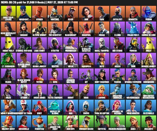 [PC/PSN/XBOX] | 80 skins | OG STW | Lara Croft | Rose Team Leader | Warpaint | Hybrid | Sentinel | Blaze | Rox | Fade | Catalyst | Vendetta | Fusion | Full Access