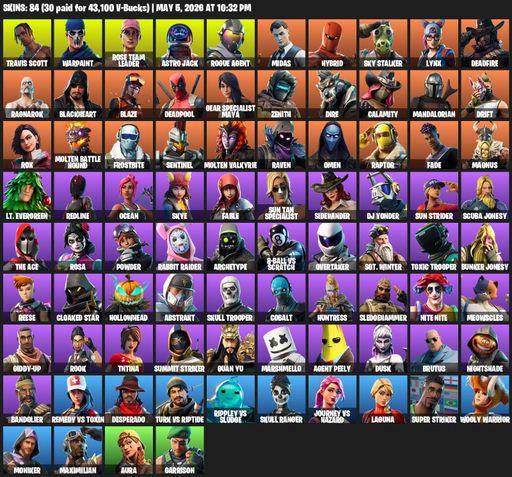 [PC/PSN/XBOX] | 84 skins | OG STW | Travis Scott | Warpaint | Rose Team Leader | Astro Jack | Rogue Agent | Midas | Hybrid | Sky Stalker | Lynx | Full Access