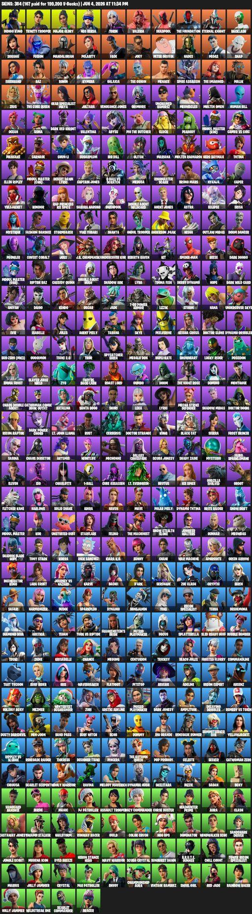 [PC] | 354 skins | Leviathan Axe | Merry Mint Axe | Renegade Raider | Lara Croft | Indigo Kuno | Trinity Trooper | Major Glory | Neo Versa | Torin | Full Access