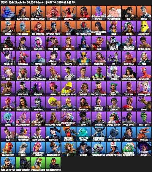 [PC/PSN] | 104 skins | Fusion | Kado Thorne | Eternal Knight | Valeria | Deadpool | Joltara | Kymera | Peter Griffin | Era | Midas | Ronin | Full Access