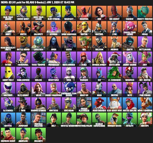 [PC/XBOX] | 83 skins | 700 V-bucks | OG STW | Reaper Axe | Blue Team Leader | Rogue Agent | Rose Team Leader | Blue Striker | Warpaint | Deadpool | Full Access